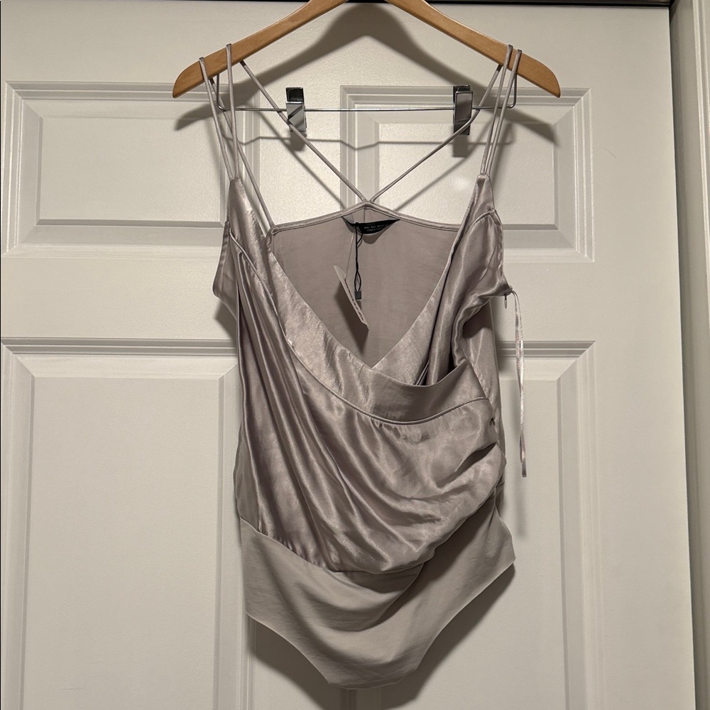 Zara Silver Satin Bodysuit